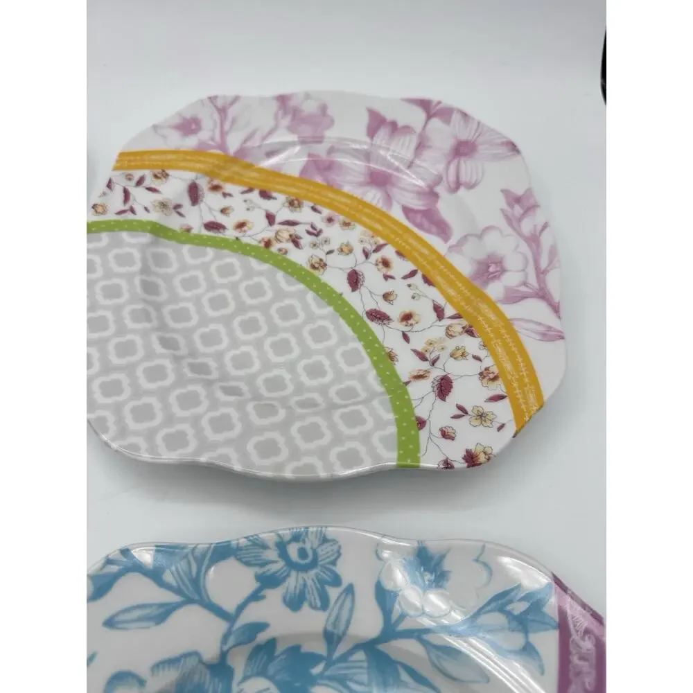 Rosanna Cadogan Gardens Salad Desert 8” Plates Set of 4 Scalloped Square Floral